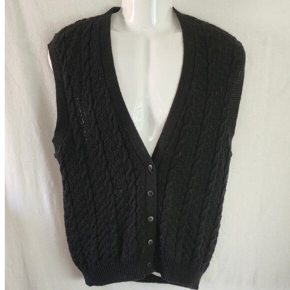 VTG Pendleton Black Wool Cable Knit Sweater Vest Button Up Sleeveless Men Medium - Picture 1 of 8